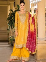 Mustard Real Chinon Silk Digital Print Plazzo Suit